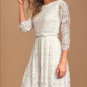 White Lace Three-Quarter-Length Sleeve Dress